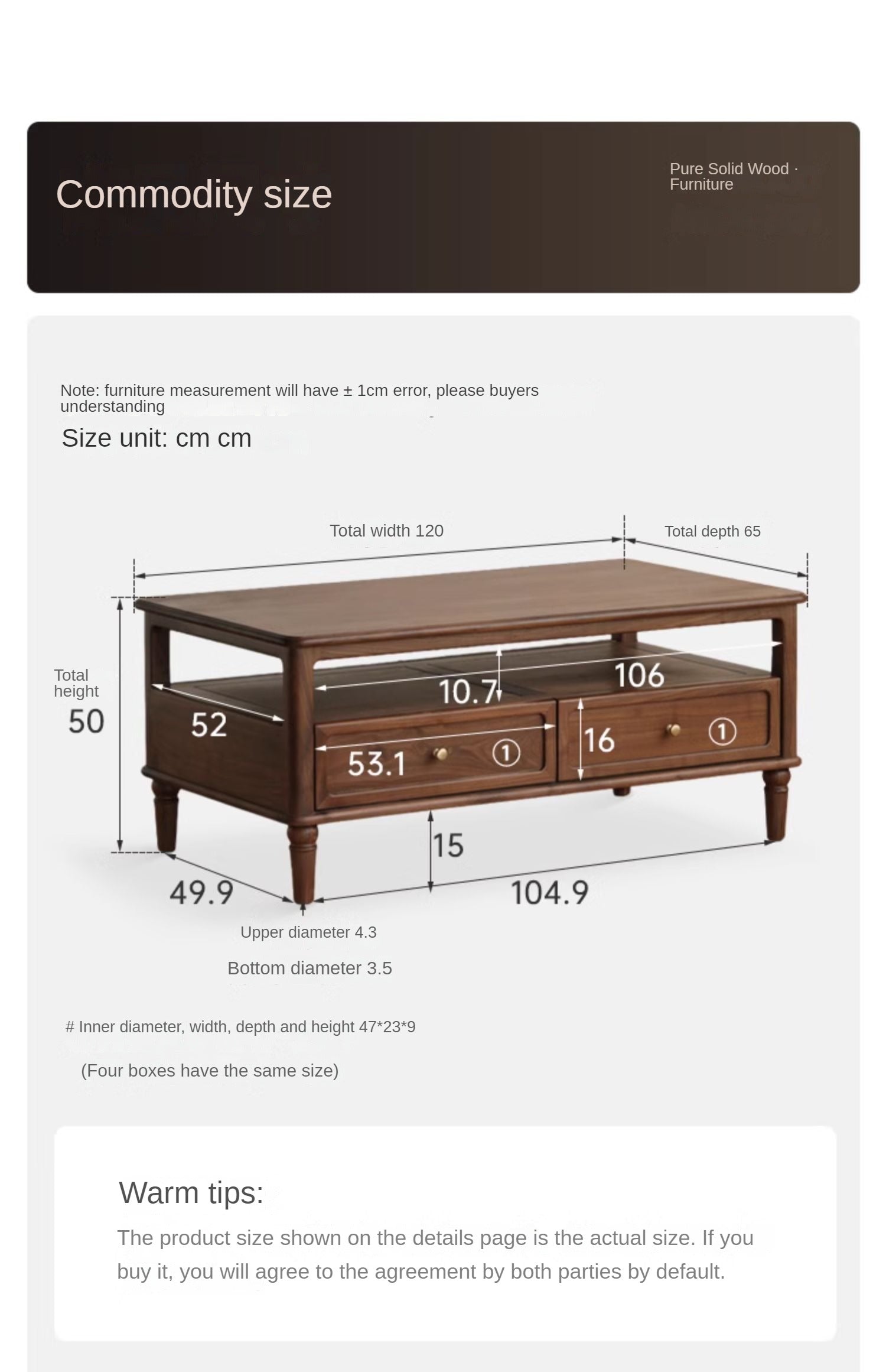 Black Walnut Solid Wood American Retro Coffee Table,