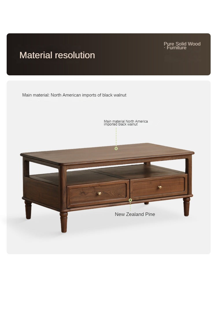 Black Walnut Solid Wood American Retro Coffee Table,