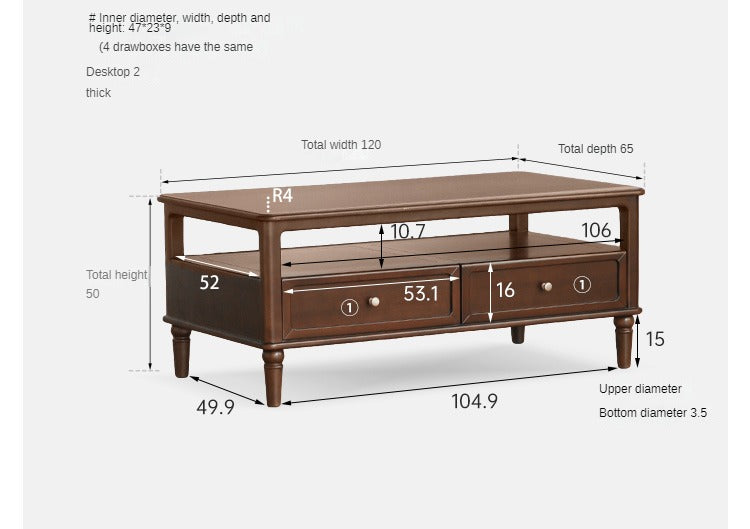 Poplar Solid Wood American Retro Coffee Table,