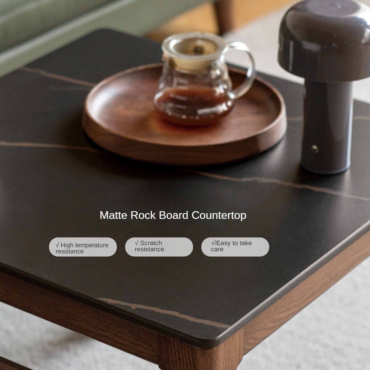 Oak solid wood movable rock plate tea table,