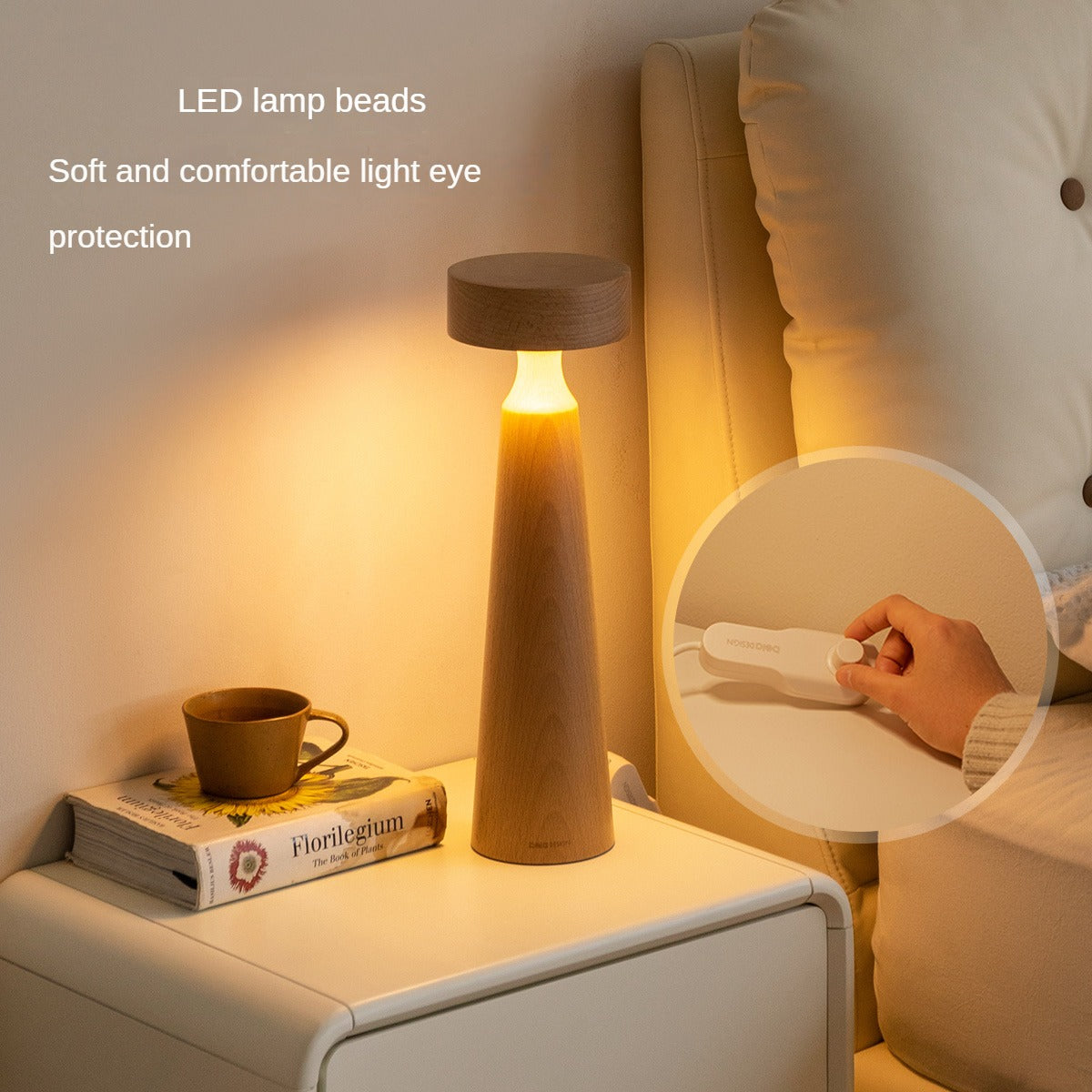 Beech solid wood table bedside mushroom LED light lamp)