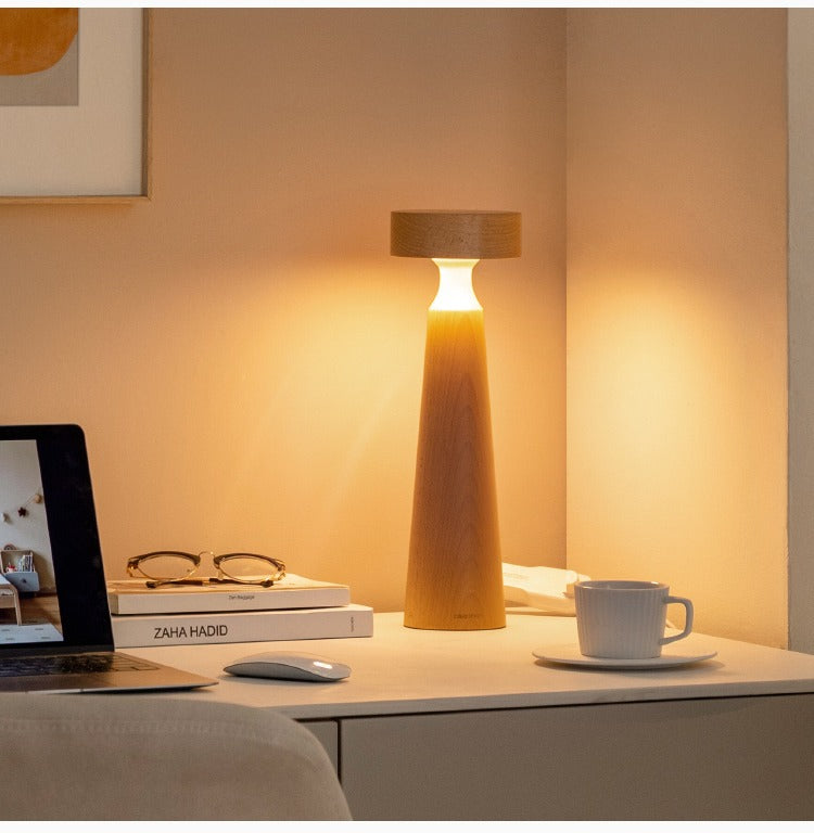 Beech solid wood table bedside mushroom LED light lamp)