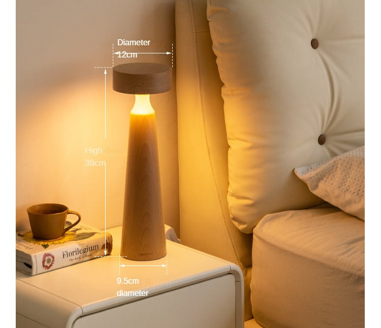 Beech solid wood table bedside mushroom LED light lamp)