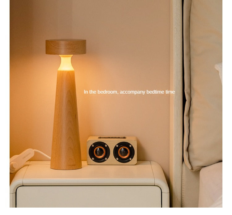 Beech solid wood table bedside mushroom LED light lamp)