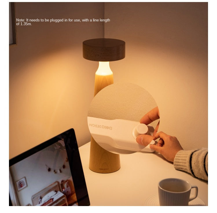 Beech solid wood table bedside mushroom LED light lamp)