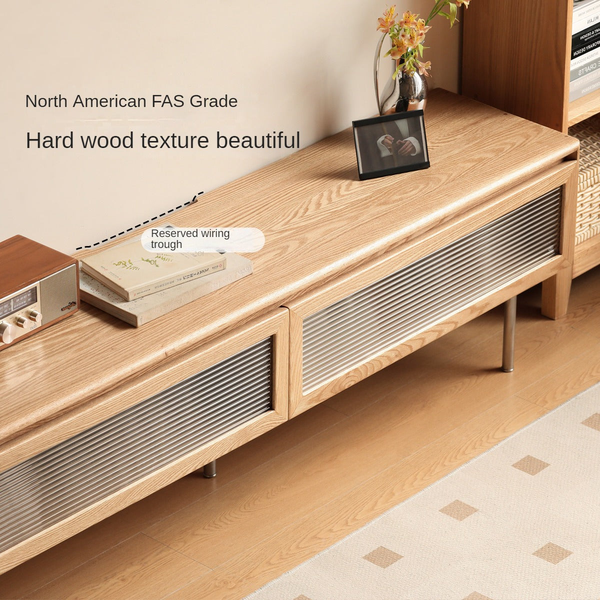 Oak solid wood TV cabinet minimalist LED ambient lights-