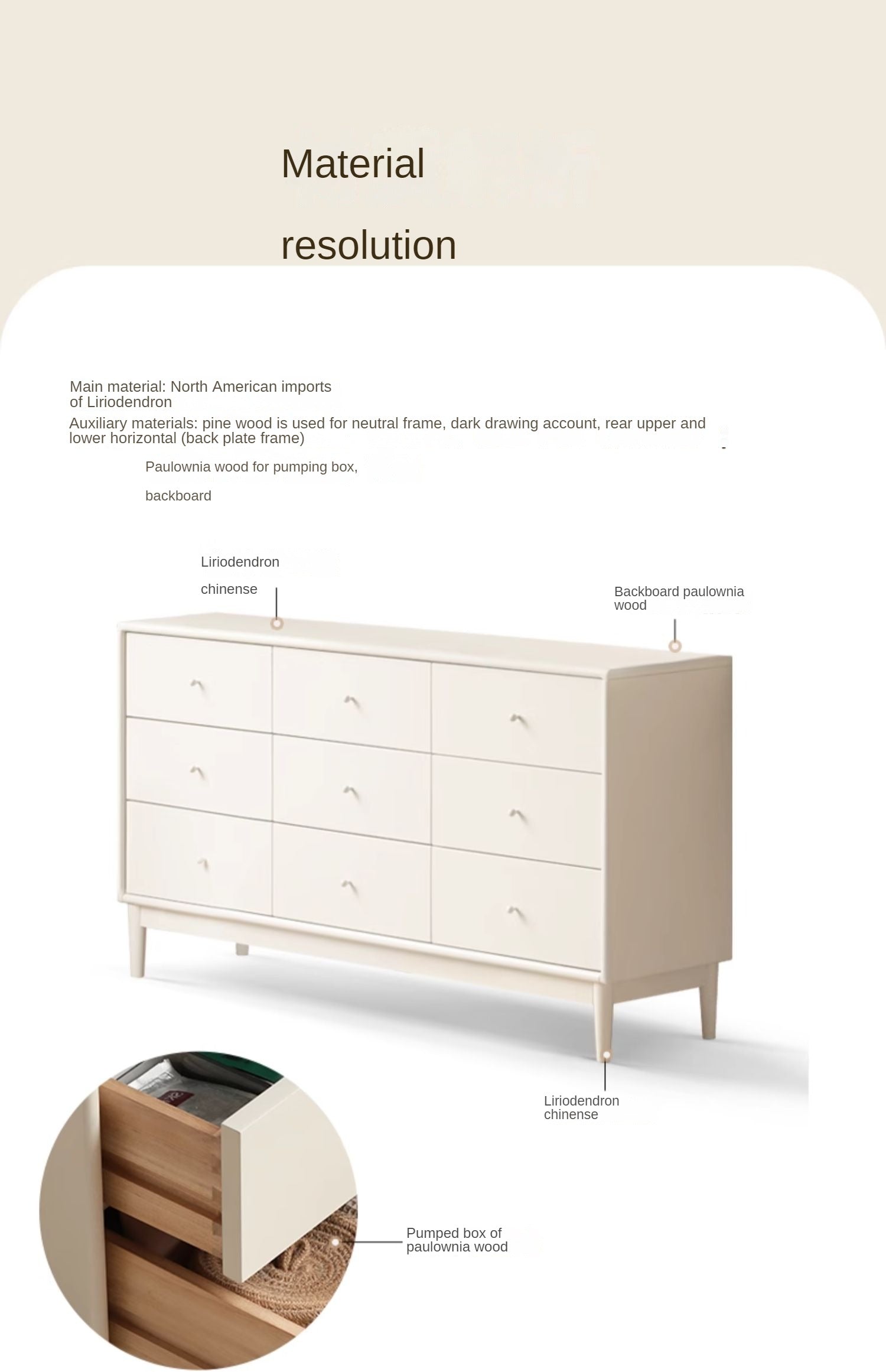 Poplar solid wood chest of drawers storage cabinet cream style drawers cabinet)