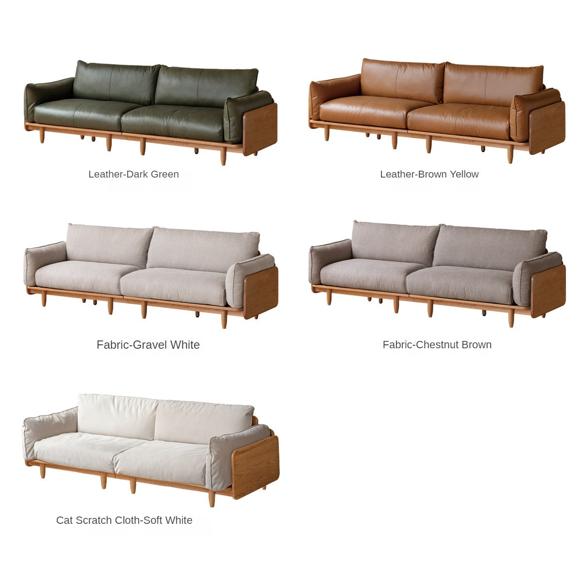 Cherry wood Sofa genuine Leather, Fabric