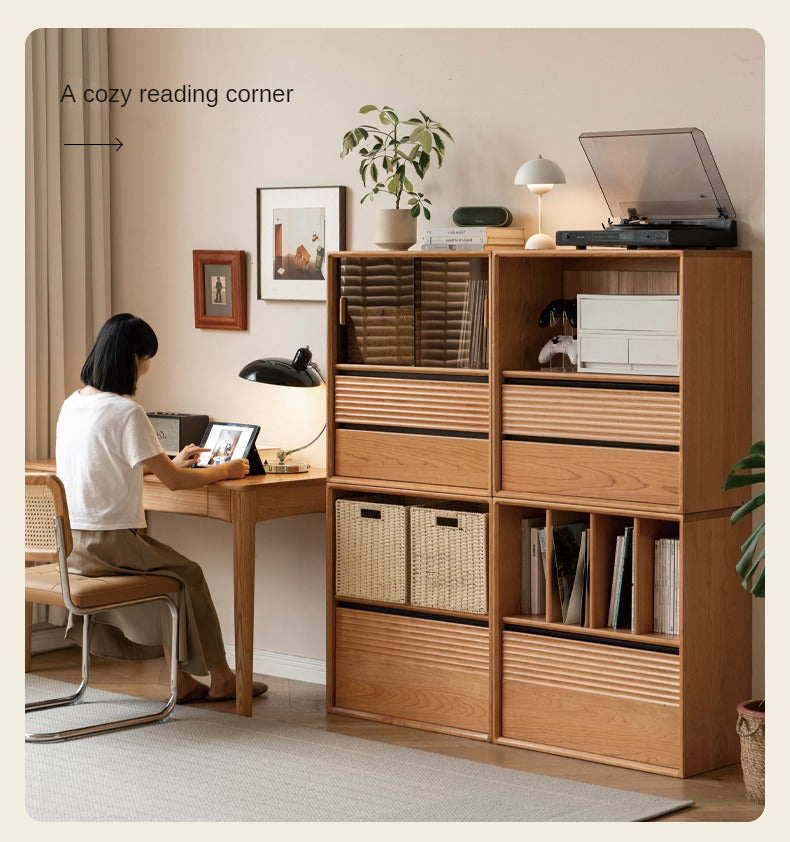 Cherry solid wood module combination bookcase,