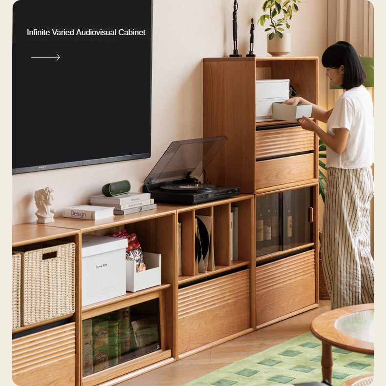 Cherry solid wood module combination bookcase,