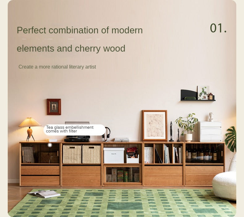 Cherry solid wood module combination bookcase,