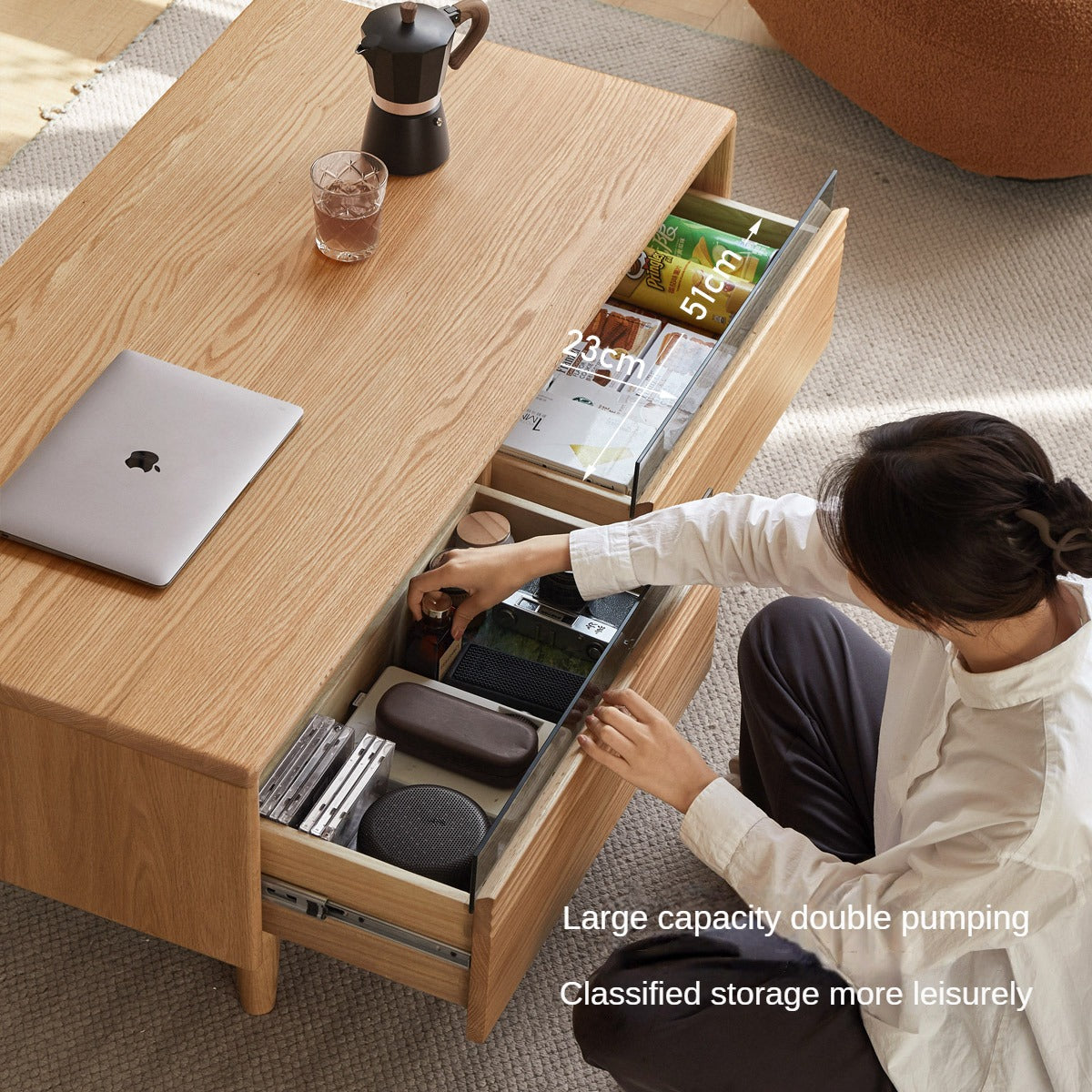 Oak solid wood modern tea table with drawer,