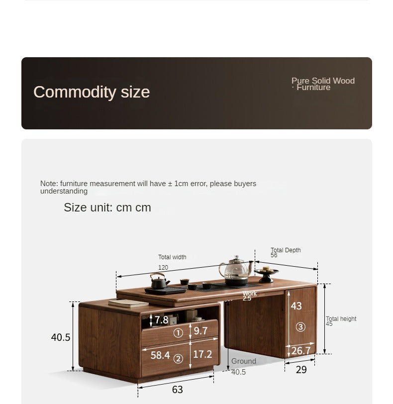 Black walnut solid wood telescopic tea table ,