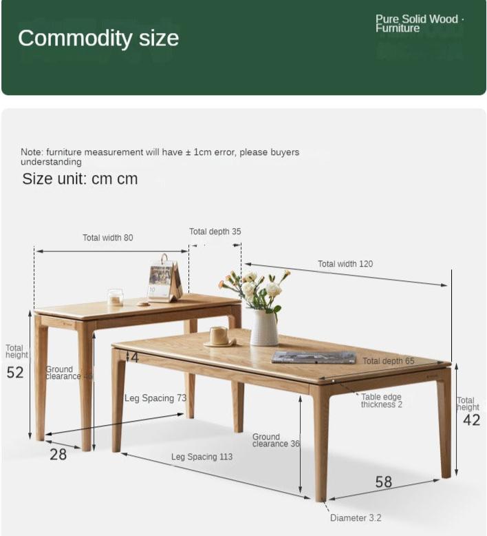 Ash solid wood combination coffee table