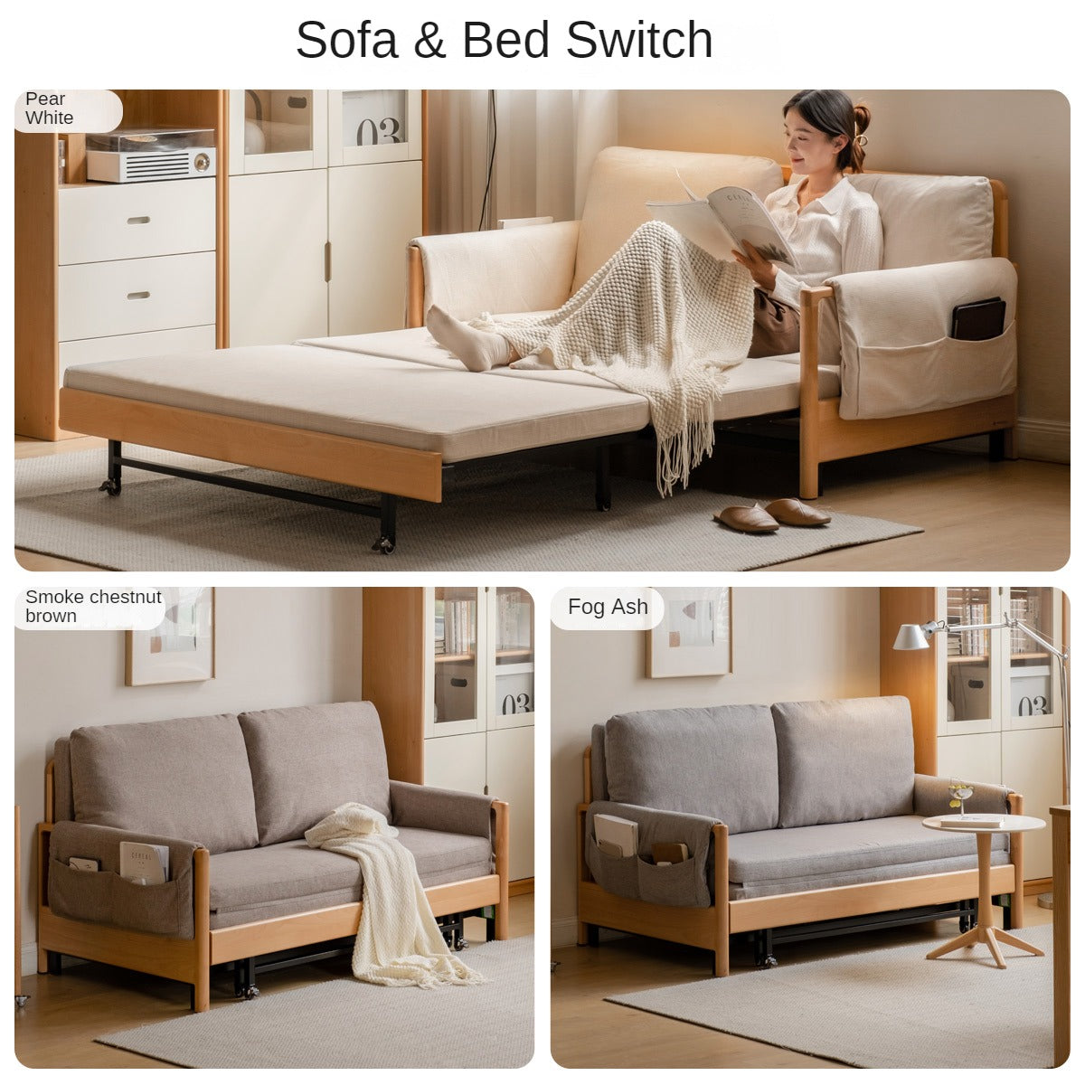 Beech solid wood sofa bed modern