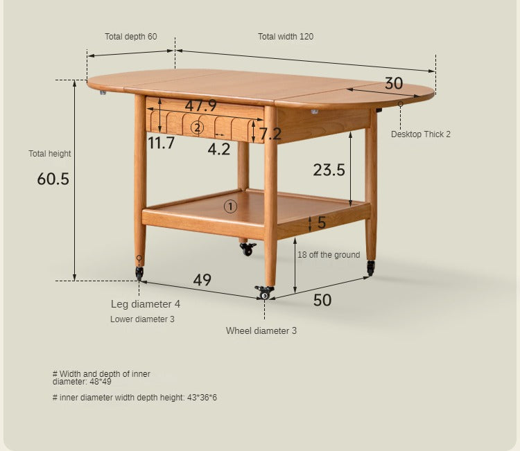 Cherry wood mobile folding coffee table