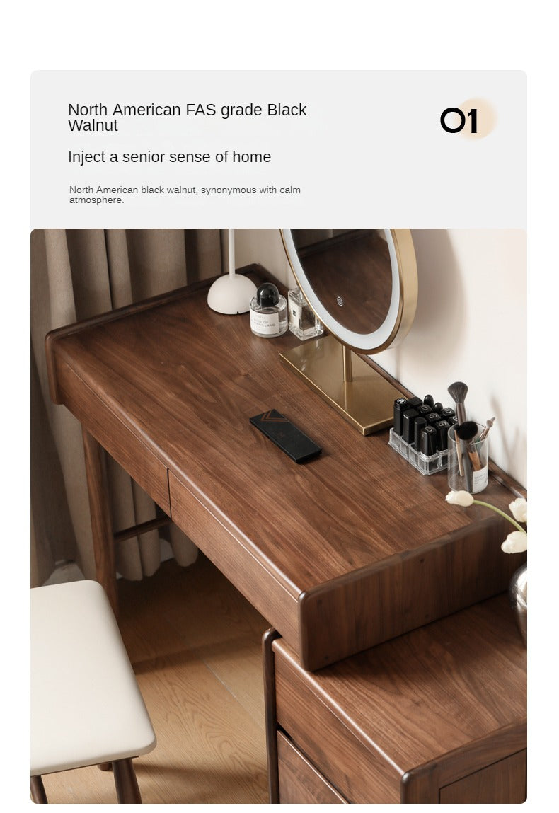 Black Walnut Solid Wood Modern Retractable Dressing Table: