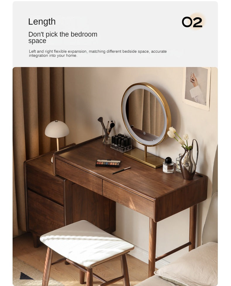 Black Walnut Solid Wood Modern Retractable Dressing Table: