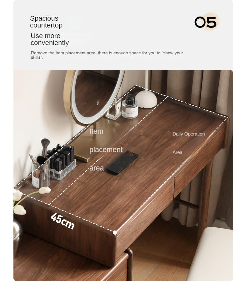 Black Walnut Solid Wood Modern Retractable Dressing Table: