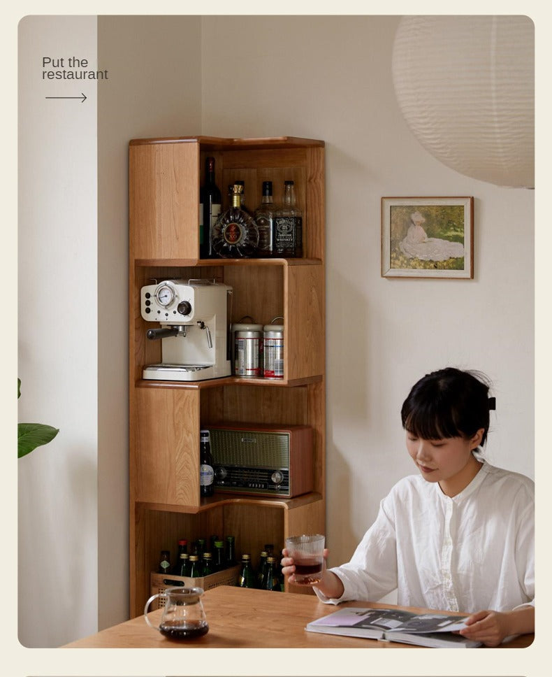 Cherry Solid Wood Corner Bookcase Floor Storage Cabinet<