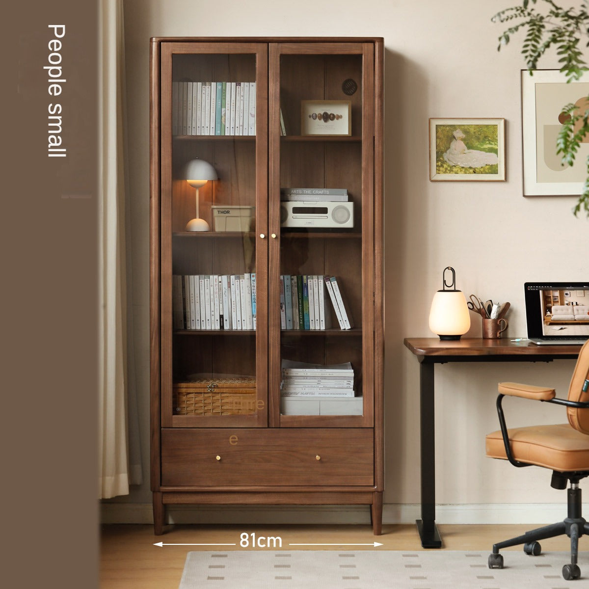 Black Walnut solid wood bookcase with glass door<