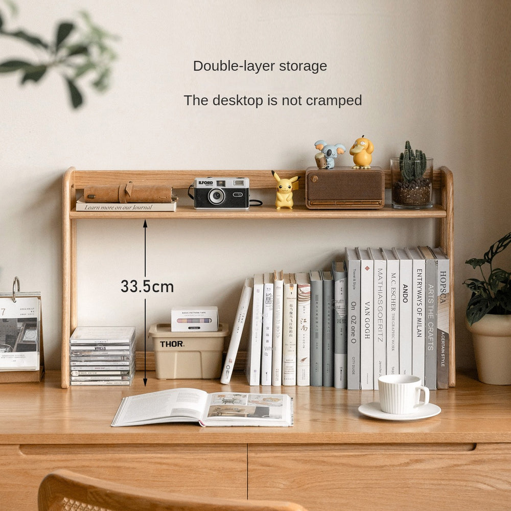 solid wood small bookshelf simple desk shelf office storage rack oak ...