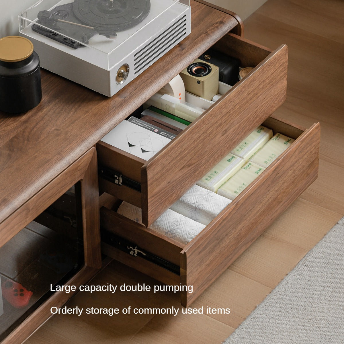 Black walnut, Ash solid wood floor TV cabinet