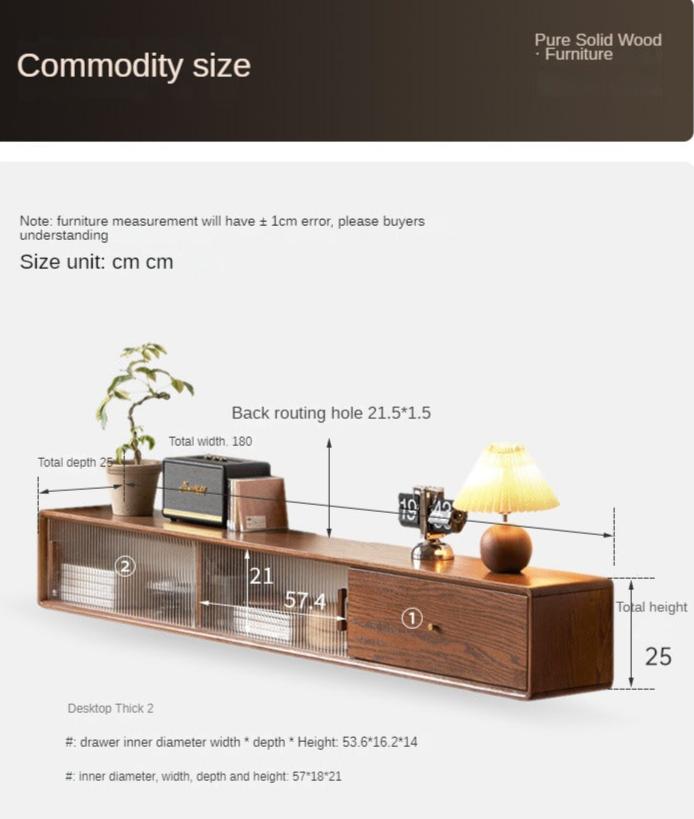 Oak solid wood suspended glass sliding door TV cabinet