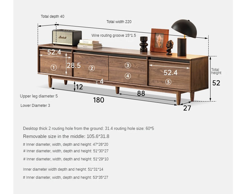 Black walnut solid wood skeleton line TV cabinet