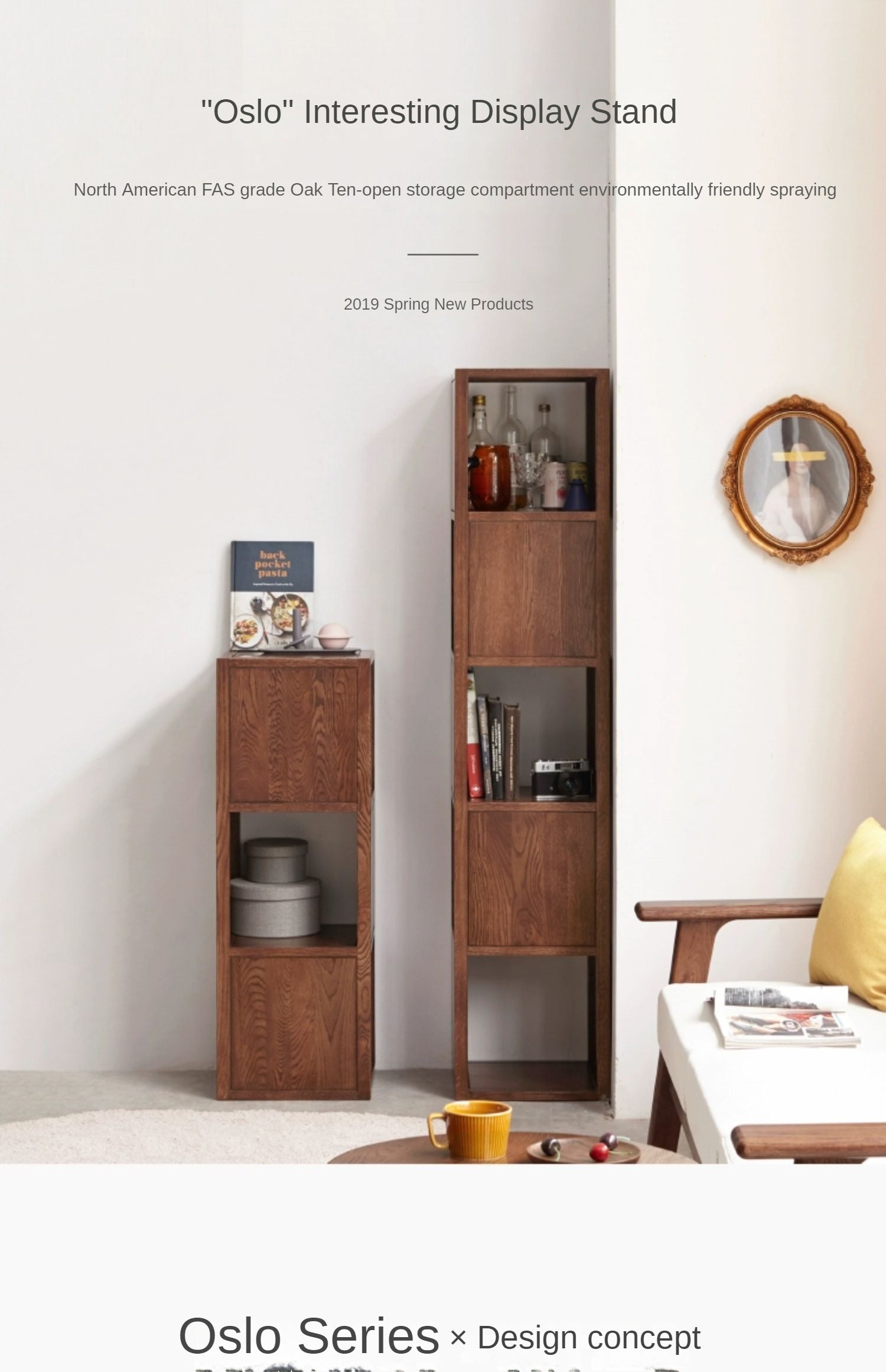 Oak Solid Wood Bookshelf Narrow Cabinet -