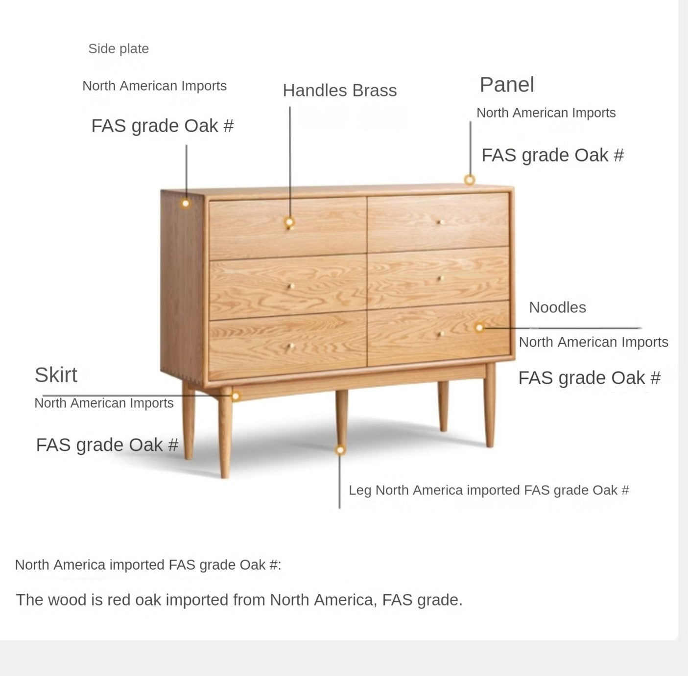 Oak Solid Wood Nordic Chest of Drawers