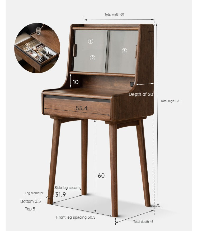 Black walnut solid wood Lighted dressing table