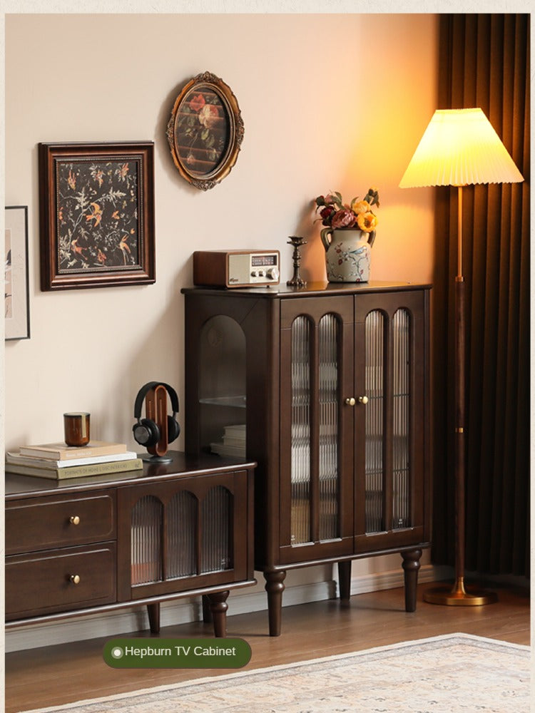 Poplar Solid Wood American Retro Side Cabinet: