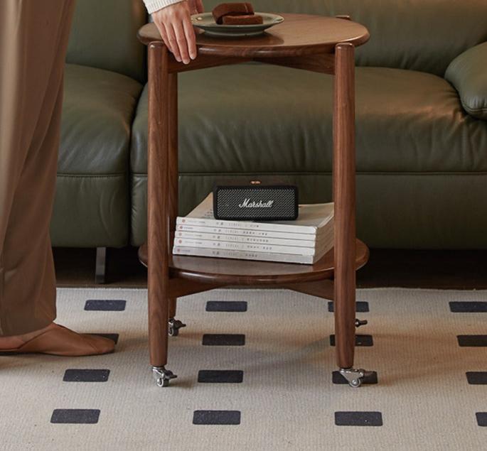 Black Walnut Solid Wood Round Side Table Living Room