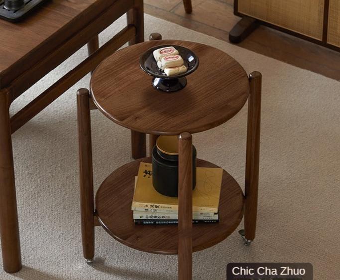 Black Walnut Solid Wood Round Side Table Living Room