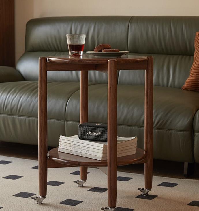 Black Walnut Solid Wood Round Side Table Living Room