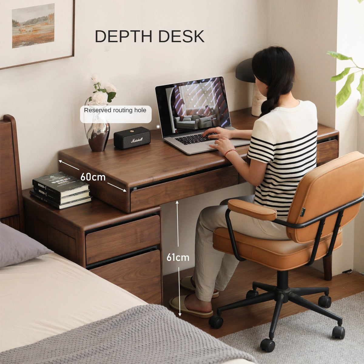 Black walnut solid wood integrated desk with drawer