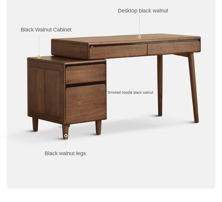 Black walnut solid wood integrated desk with drawer