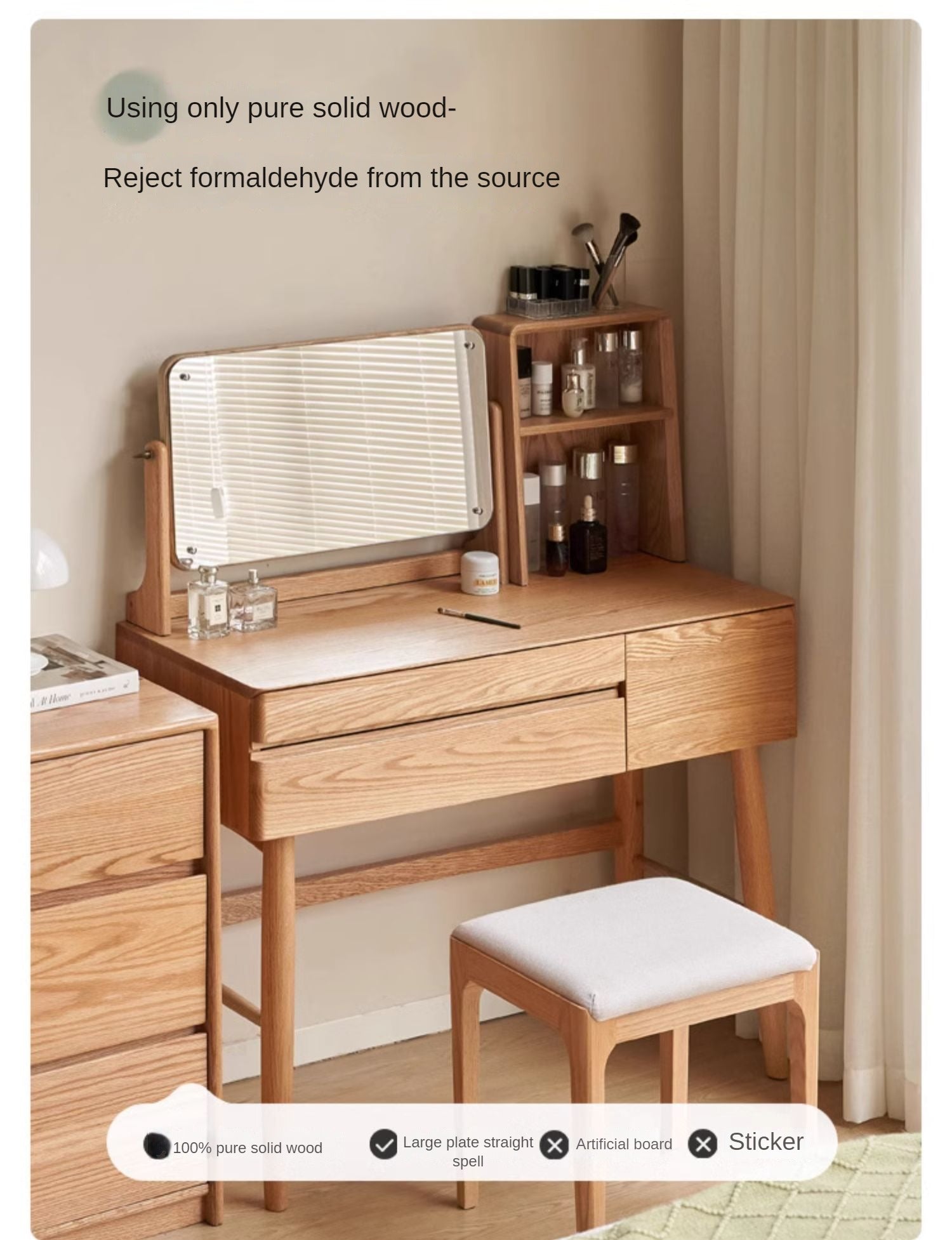 Oak Solid Wood Dressing Table Nordic Style