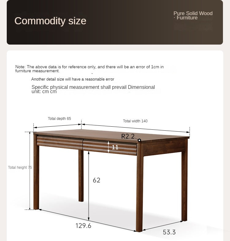 Black Walnut Solid Wood Rectangular Office Desk