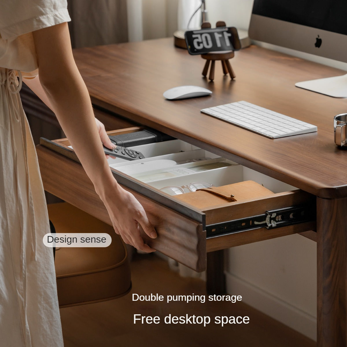 Black Walnut Solid Wood Rectangular Office Desk