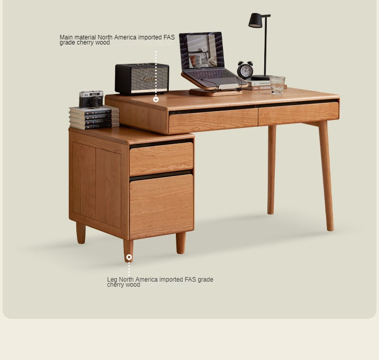 Cherry Solid Wood Retro Retractable Computer Desk