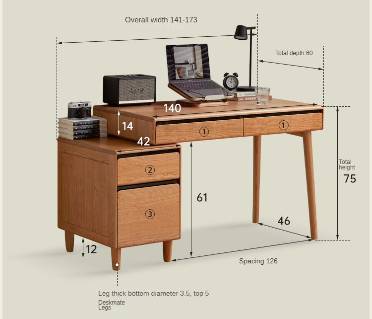 Cherry Solid Wood Retro Retractable Computer Desk