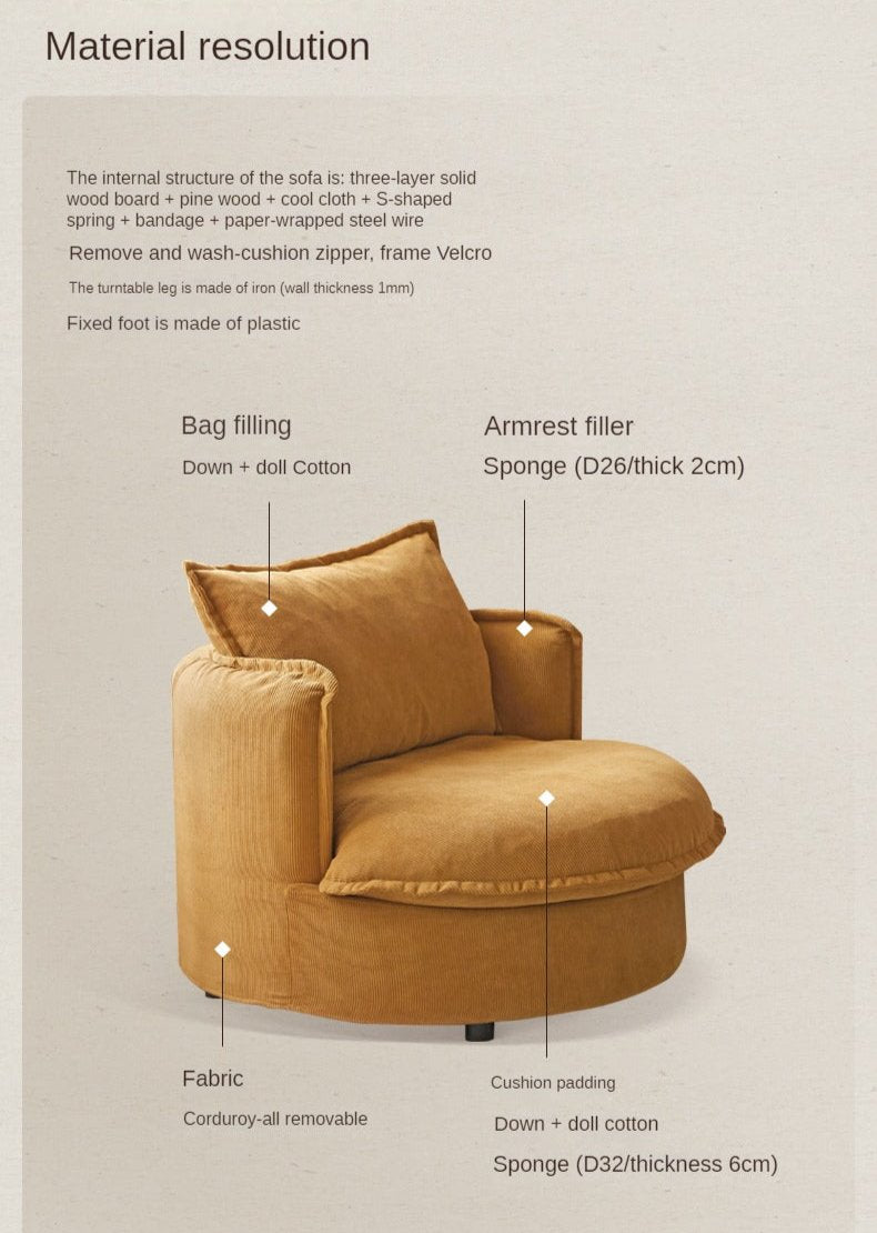 Fabric round rotatable single chair