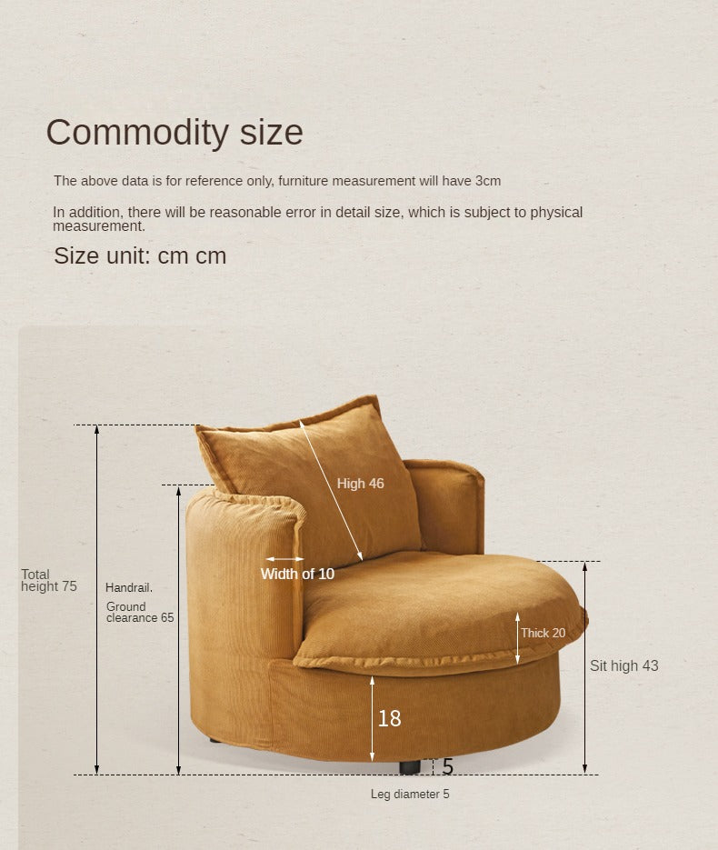 Fabric round rotatable single chair