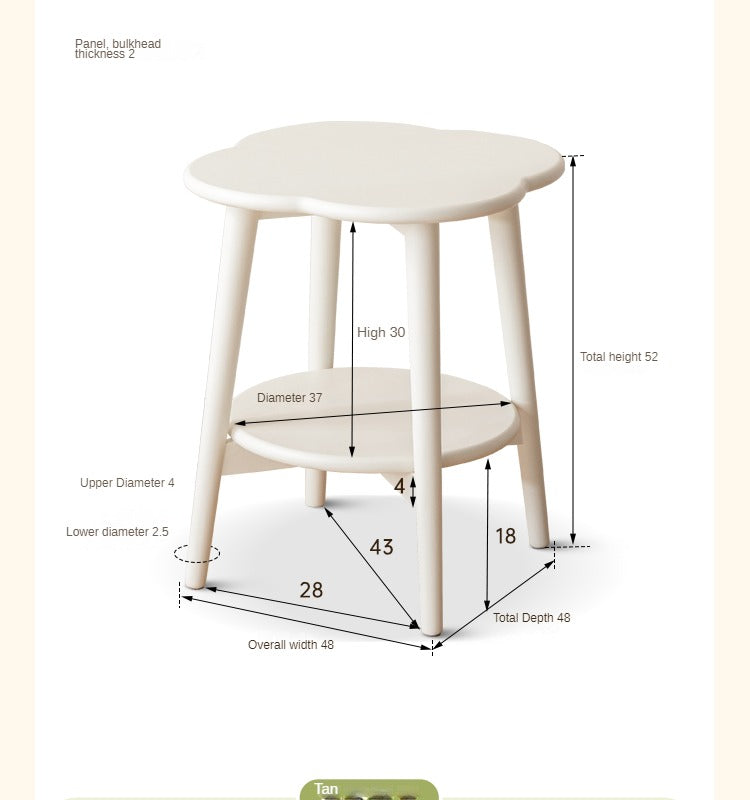 Poplar Solid Wood White Flower Side Table