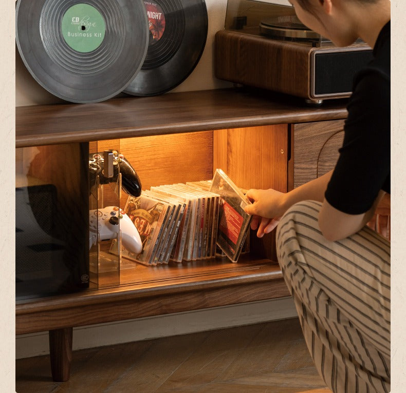 Black walnut solid wood retro large capacity TV cabinet ,