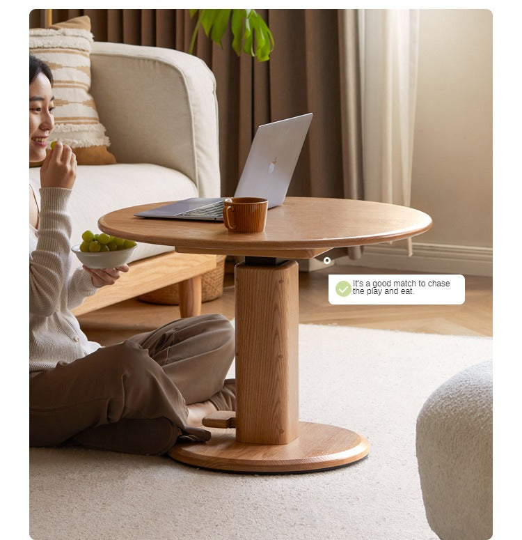 Oak solid wood liftable round coffee table