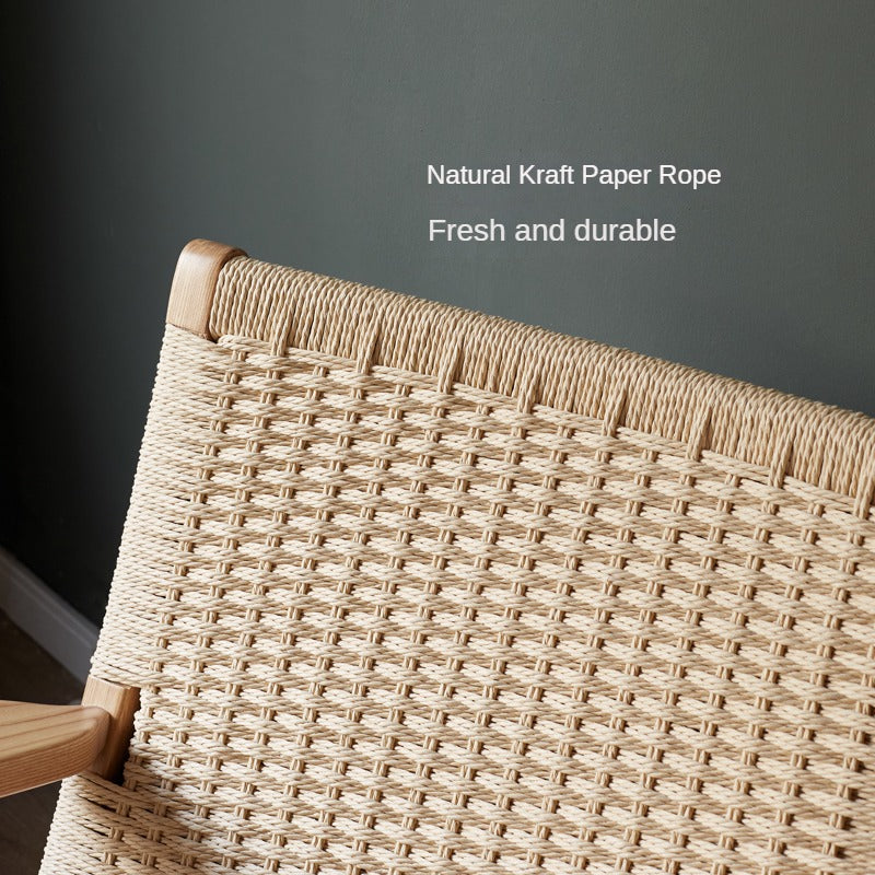 Ash Solid Wood Armchair Rope Weaving )