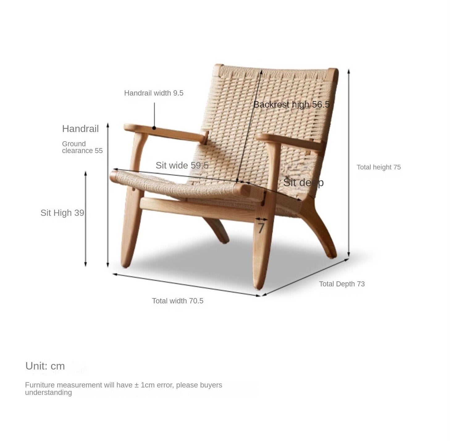 Ash Solid Wood Armchair Rope Weaving )